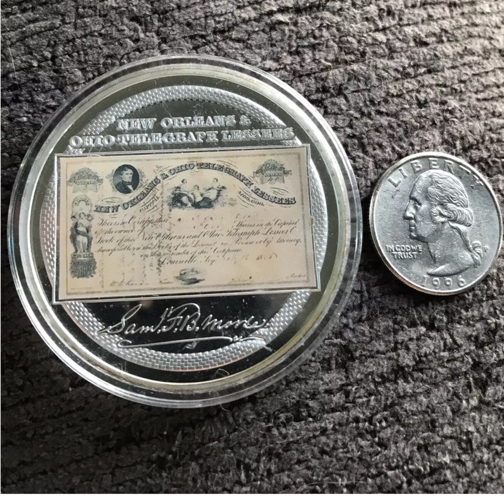 Huge New Orleans Silver & Ohio Plated 50mm Proof Medallion~Stocks and Bonds coin